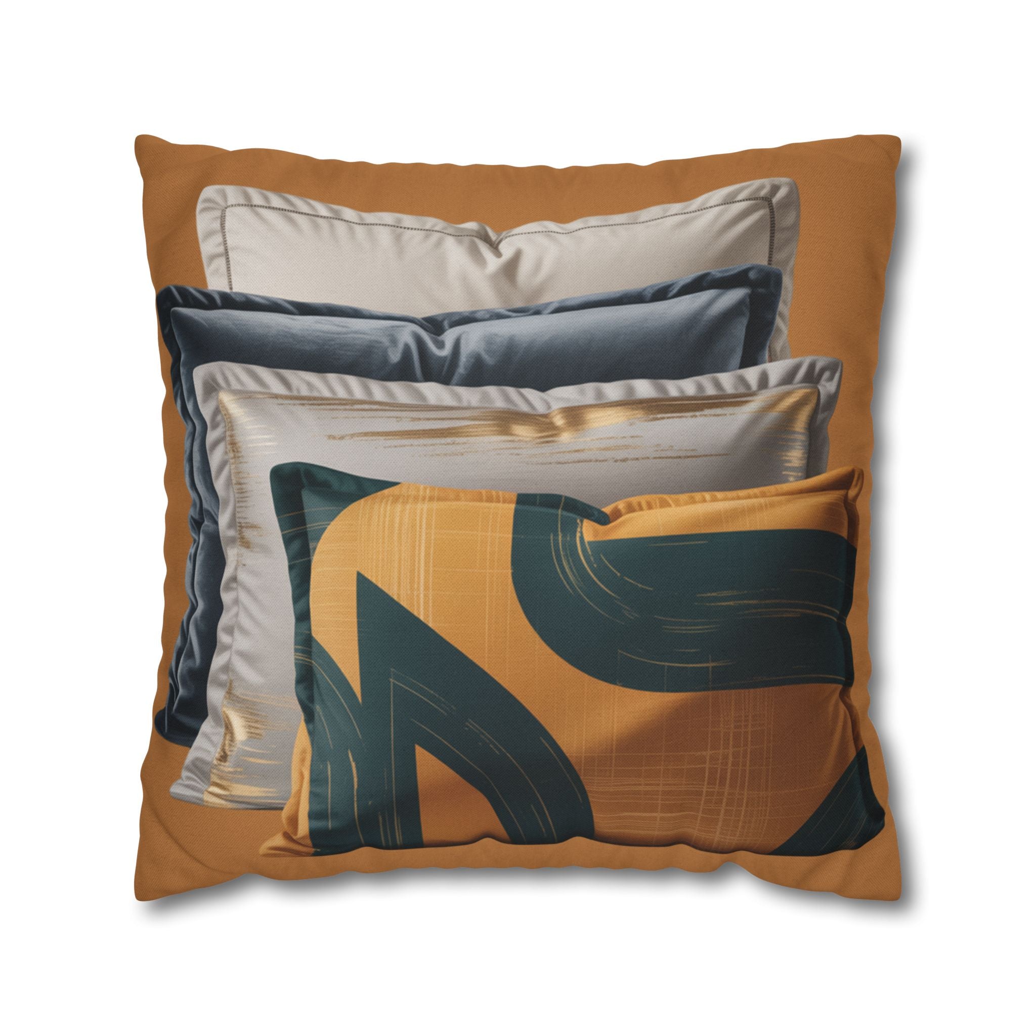 Abstract Mustard Swirl Square Pillowcase | Decorative Throw Pillowcase