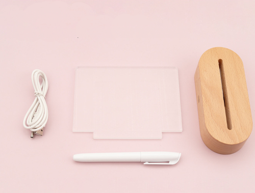 Wood Table Lamp Night Light with Message Board Bedroom Decor